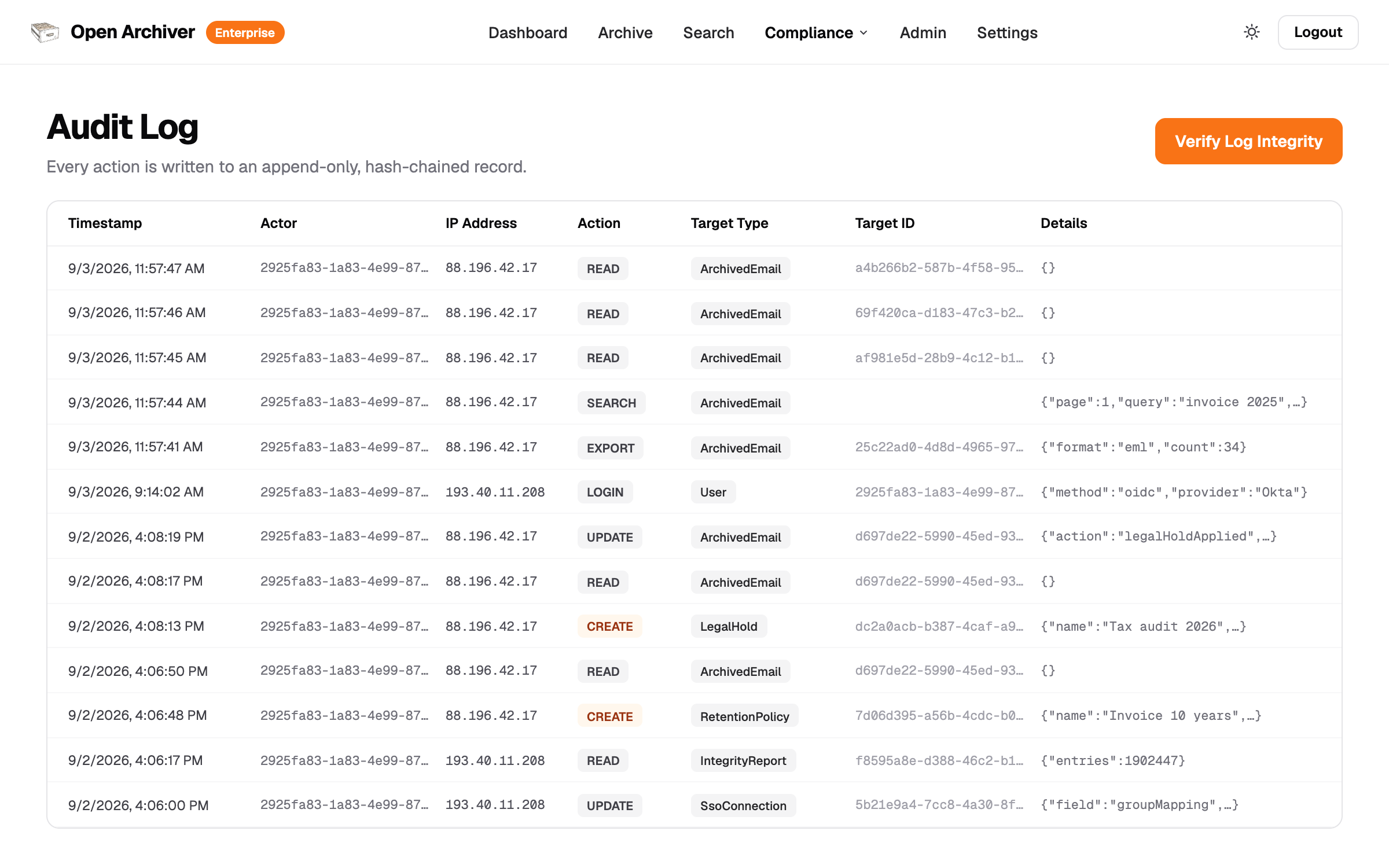 Immutable audit trail