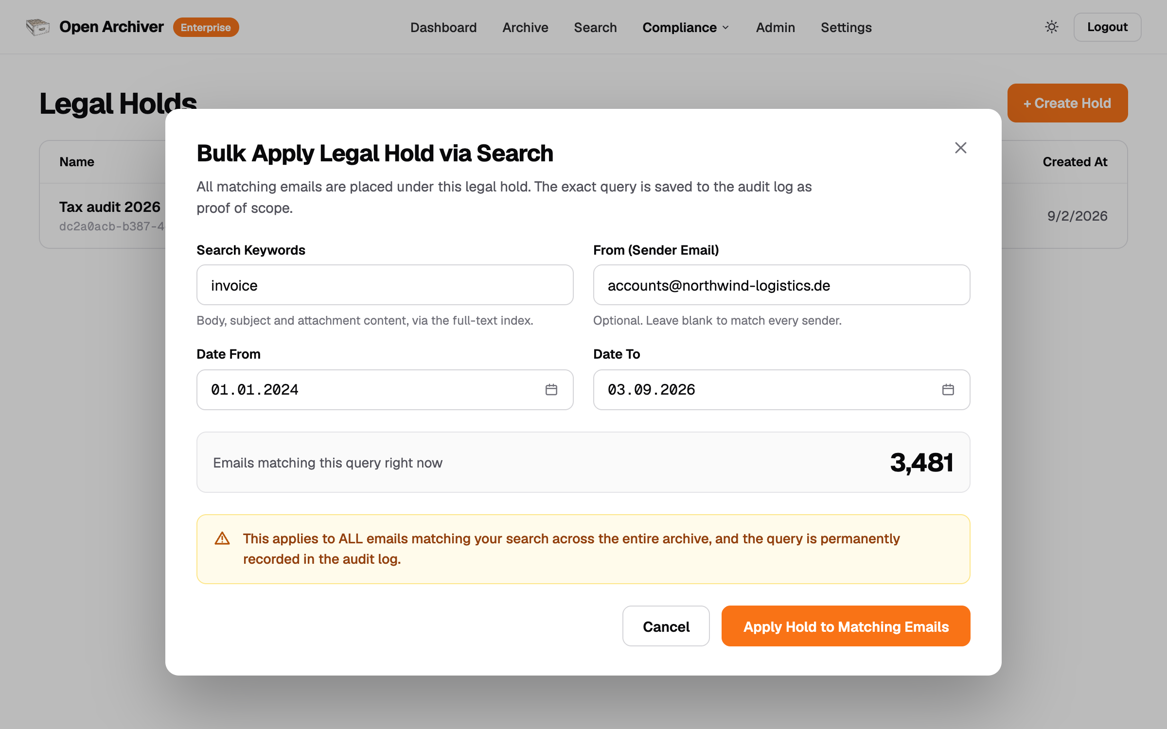 Legal hold and eDiscovery